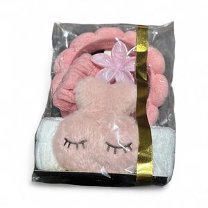 Charming Plush Bunny Hair Accessory Set - Pink and White